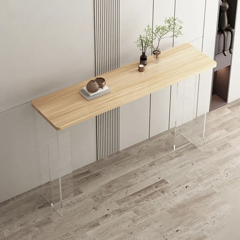 Modern Minimalist Rectangular Particle Board Acrylic Console Table 1-Tier For Living Room