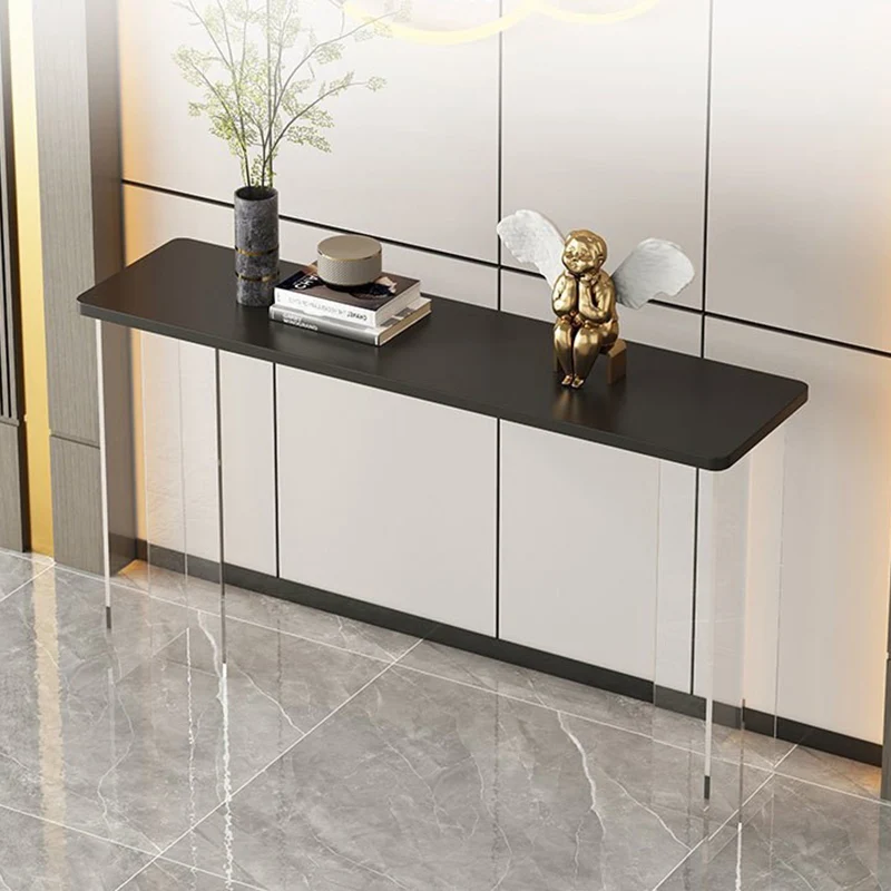 Modern Minimalist Rectangular Particle Board Acrylic Console Table 1-Tier For Living Room