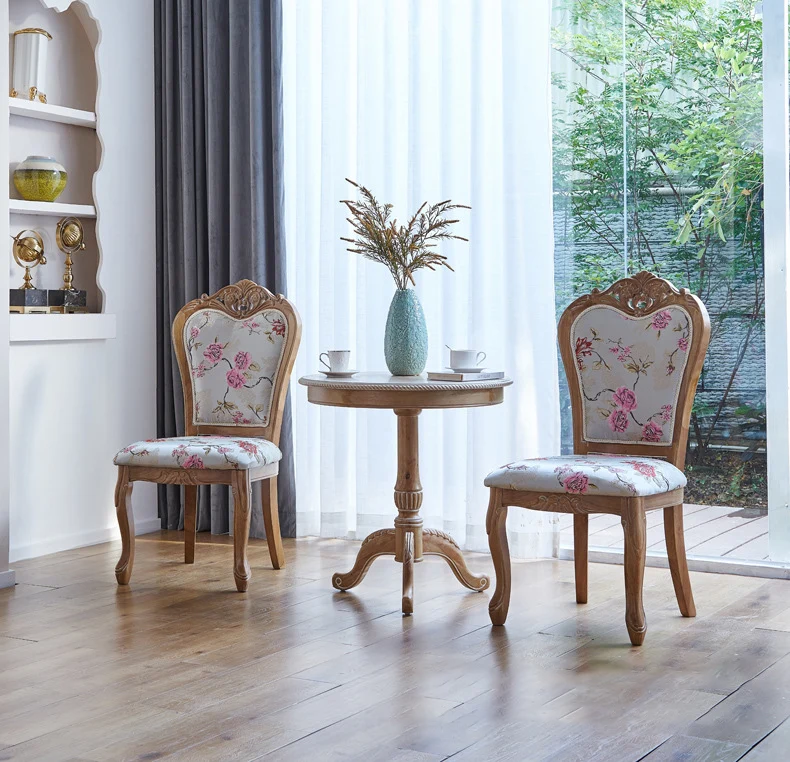 Traditional Vintage Curved Seat Cushion Solid Wood Fabric Sponge Chair Backrest Armrest For Living Room