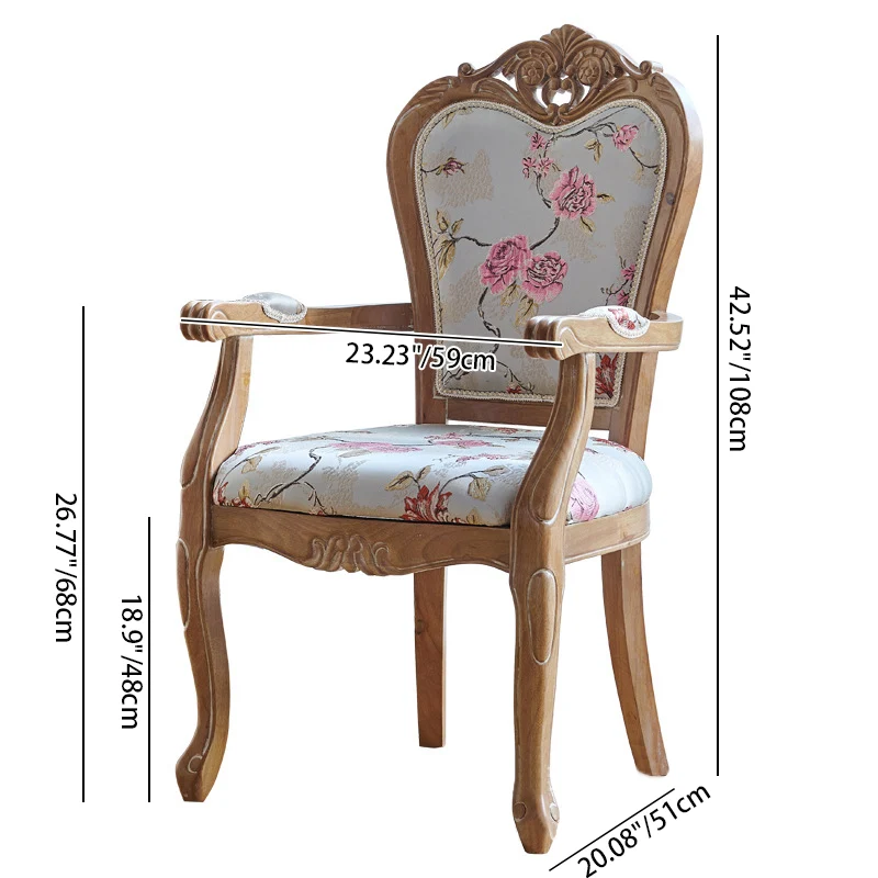 Traditional Vintage Curved Seat Cushion Solid Wood Fabric Sponge Chair Backrest Armrest For Living Room