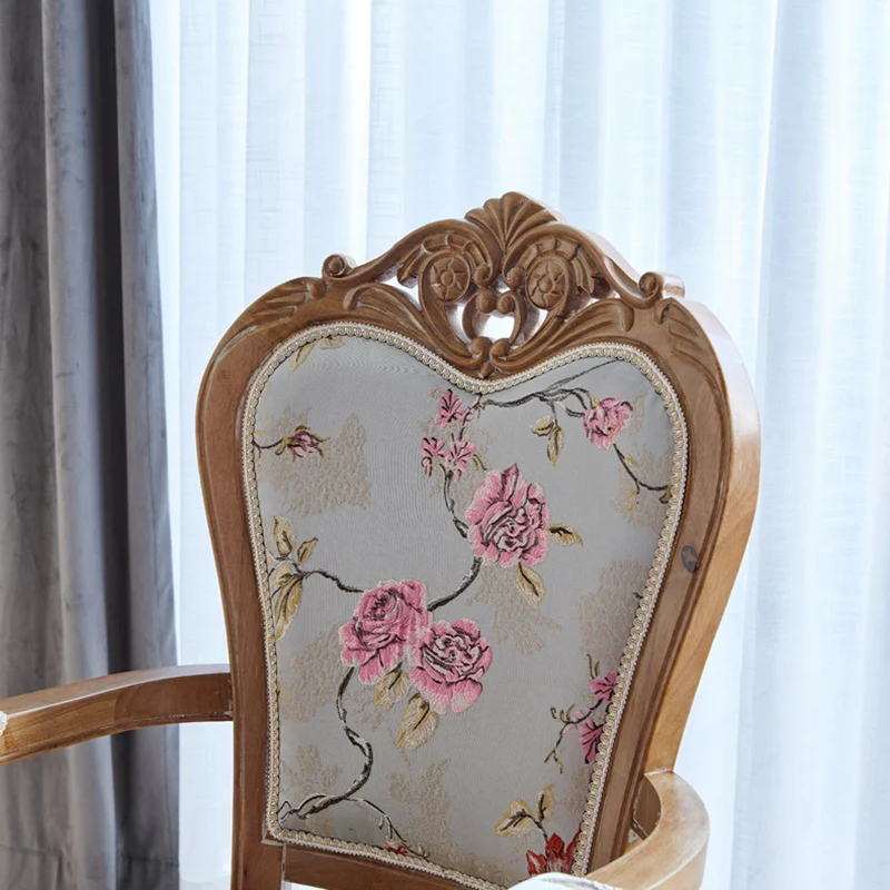 Traditional Vintage Curved Seat Cushion Solid Wood Fabric Sponge Chair Backrest Armrest For Living Room