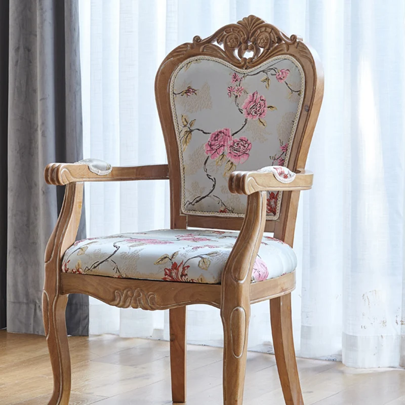 Traditional Vintage Curved Seat Cushion Solid Wood Fabric Sponge Chair Backrest Armrest For Living Room