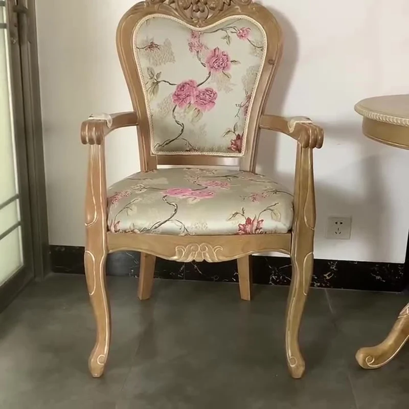 Traditional Vintage Curved Seat Cushion Solid Wood Fabric Sponge Chair Backrest Armrest For Living Room