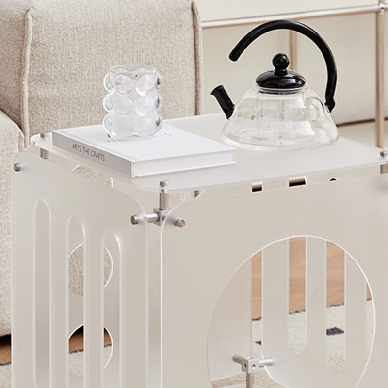 Modern Minimalist Square Acrylic Stainless Steel Side Table 2-Tier Sturdy Design For Living Room