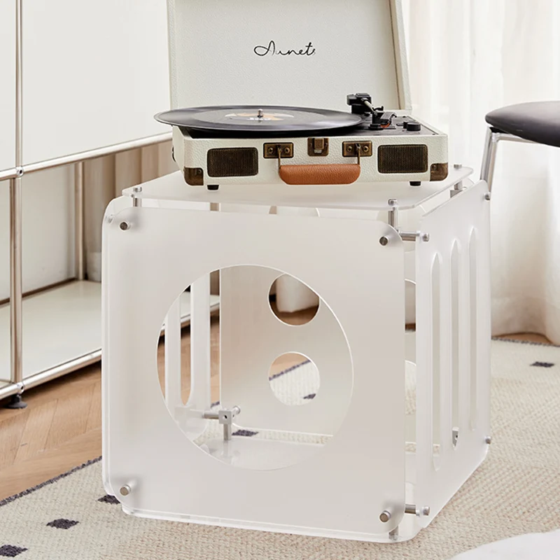 Modern Minimalist Square Acrylic Stainless Steel Side Table 2-Tier Sturdy Design For Living Room