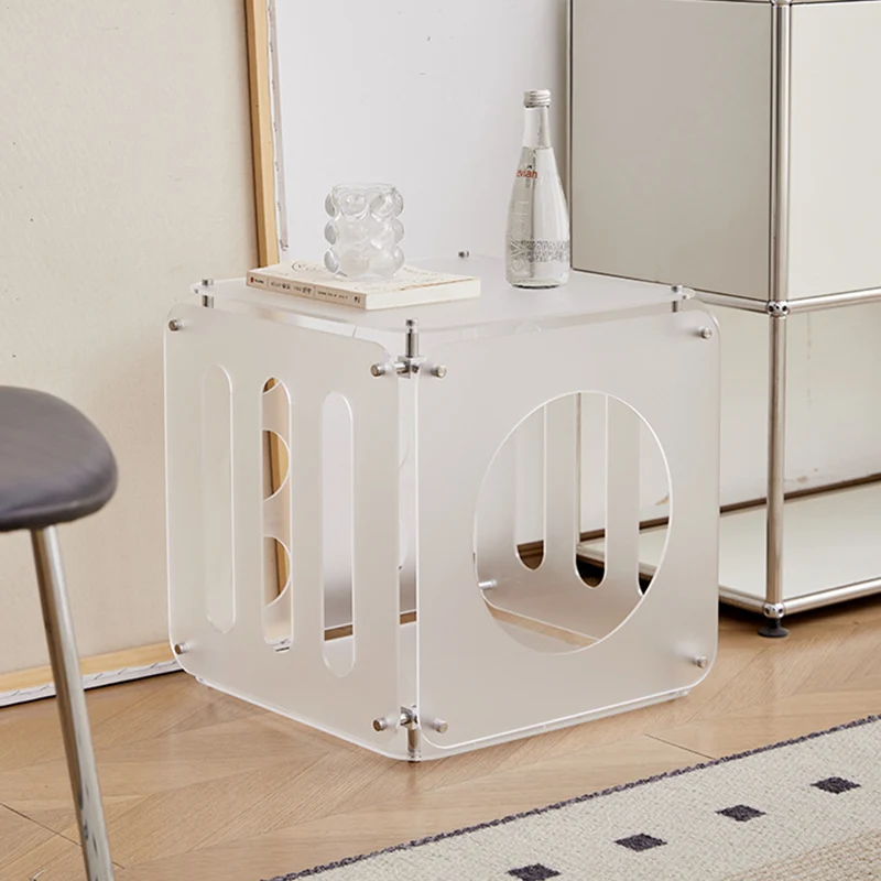 Modern Minimalist Square Acrylic Stainless Steel Side Table 2-Tier Sturdy Design For Living Room