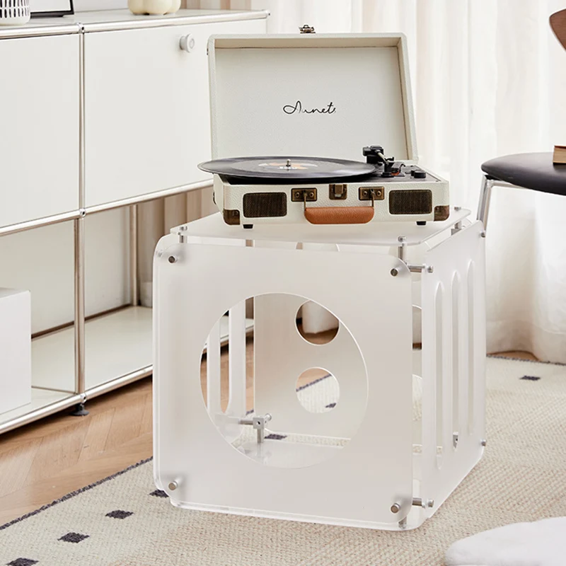 Modern Minimalist Square Acrylic Stainless Steel Side Table 2-Tier Sturdy Design For Living Room