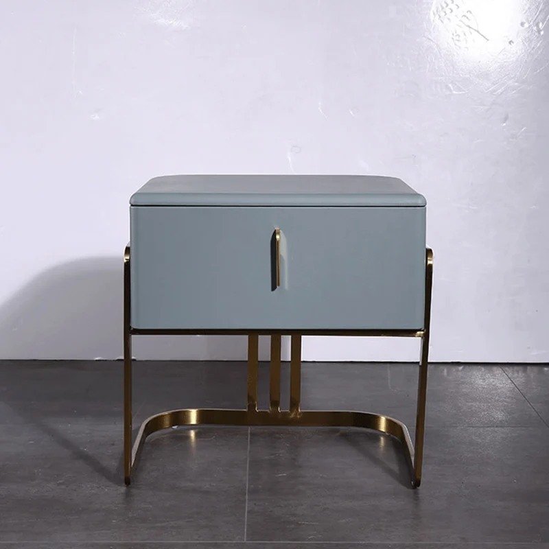 Contemporary Scandinavian Faux Leather Bedside Table - Curved Square 1-Drawer For Bedroom