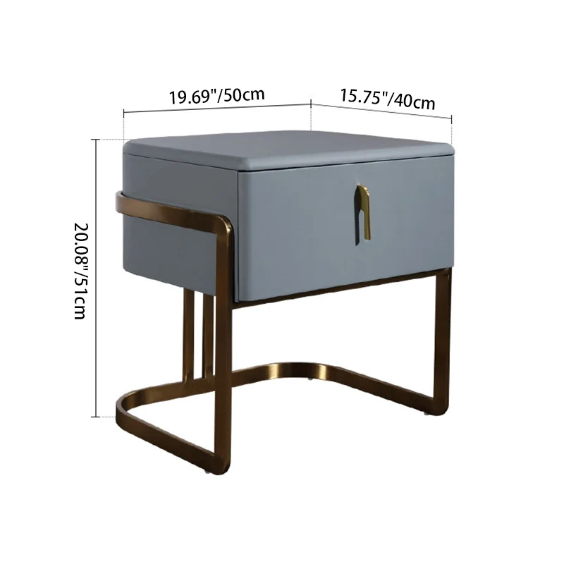 Contemporary Scandinavian Faux Leather Bedside Table - Curved Square 1-Drawer For Bedroom