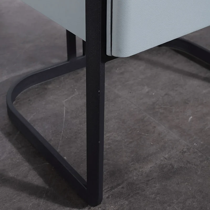Contemporary Scandinavian Faux Leather Bedside Table - Curved Square 1-Drawer For Bedroom