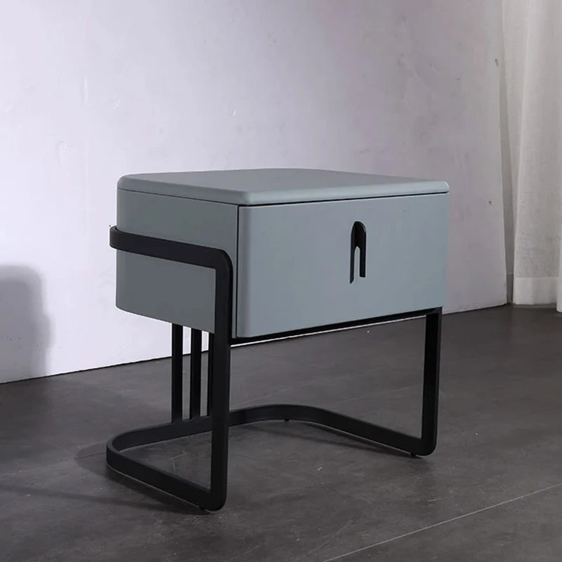 Contemporary Scandinavian Faux Leather Bedside Table - Curved Square 1-Drawer For Bedroom