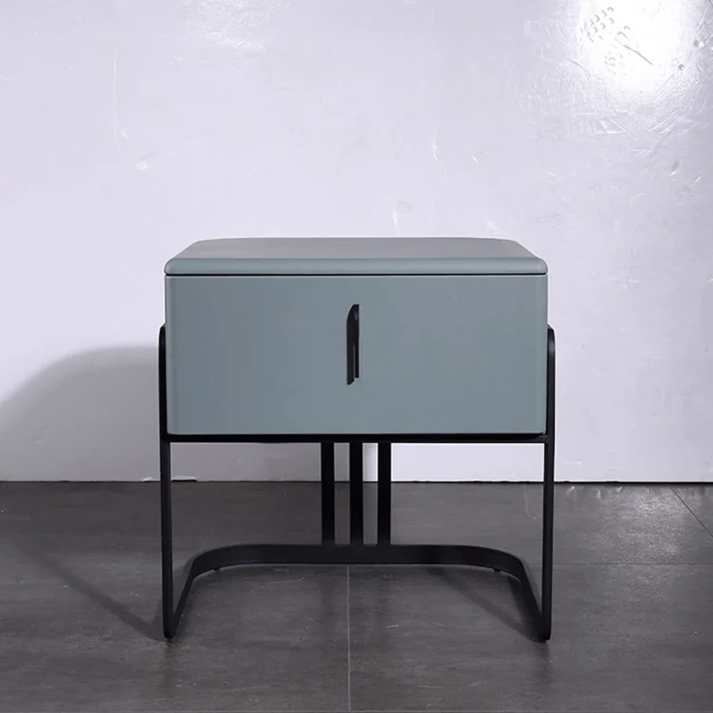 Contemporary Scandinavian Faux Leather Bedside Table - Curved Square 1-Drawer For Bedroom