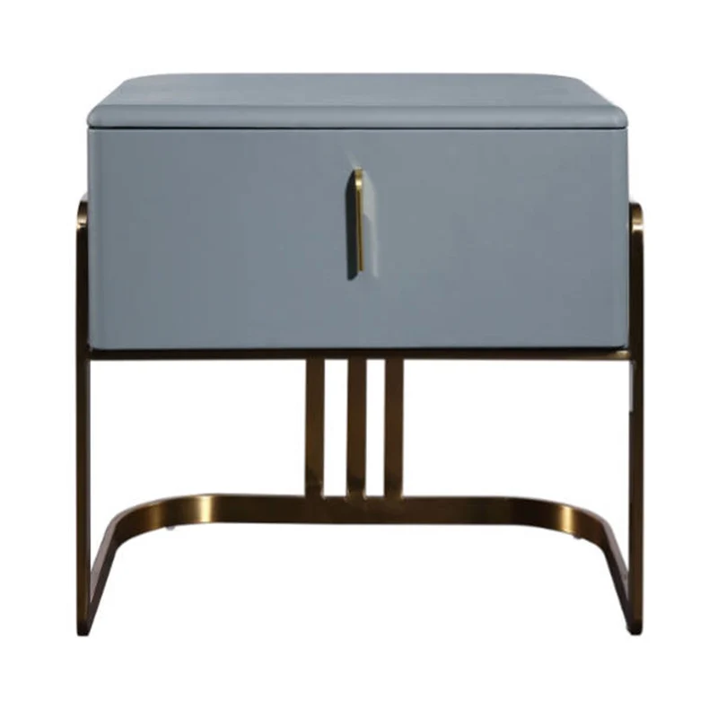 Contemporary Scandinavian Faux Leather Bedside Table - Curved Square 1-Drawer For Bedroom