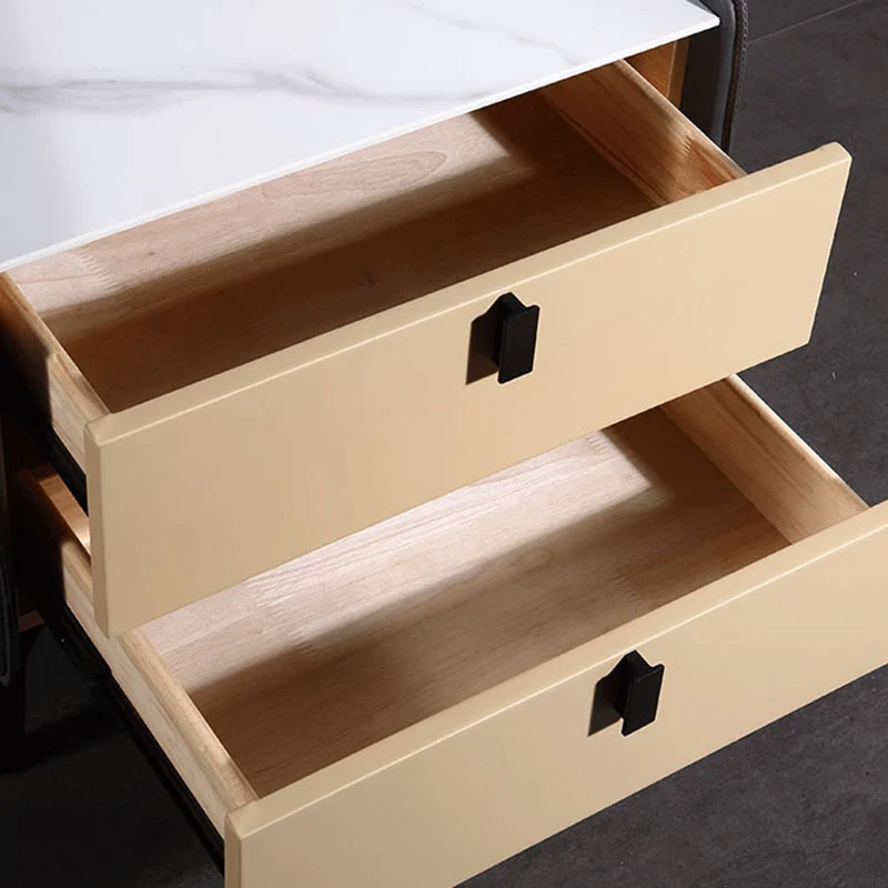 Contemporary Nordic Sintered Stone Metal Bedside Table - Curved Edges 2 Drawers Nightstand For Bedroom