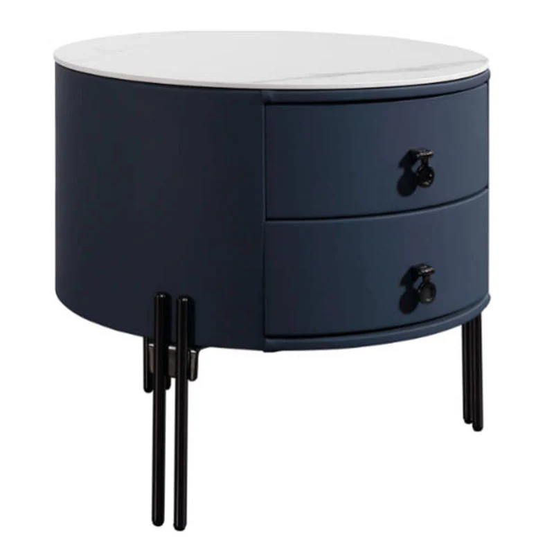 Contemporary Sintered Stone Top Metal Legs Nightstand - 2 Drawers Bedside Cabinet For Bedroom
