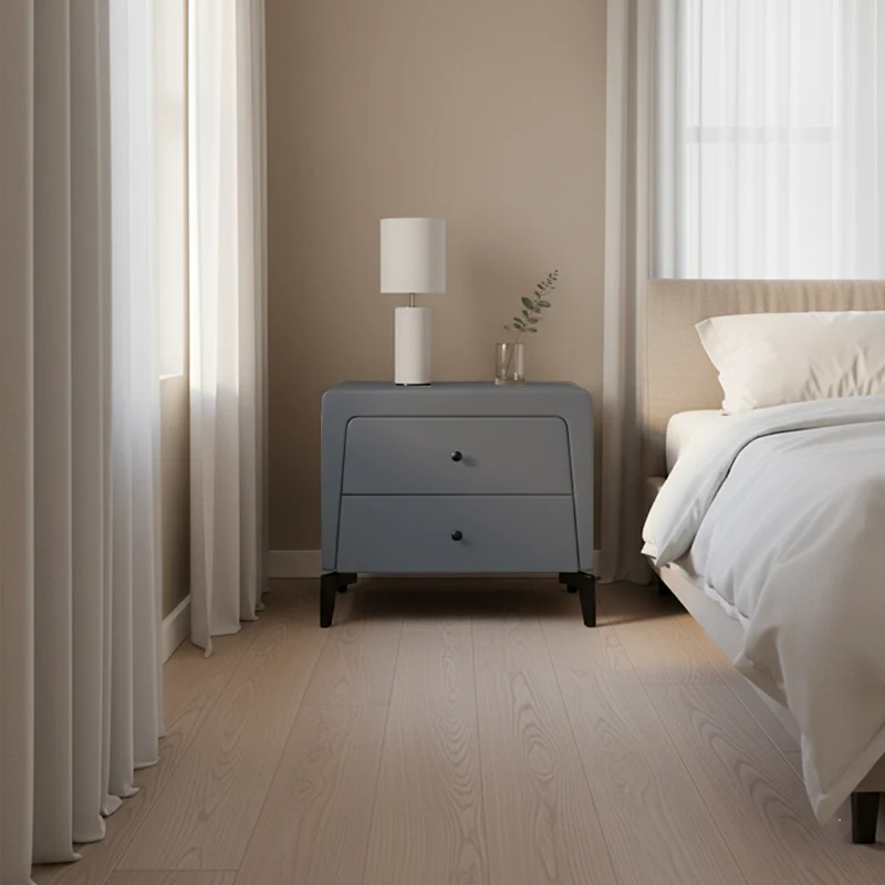 Nordic Aesthetic Bedside Table - Exquisite Faux Leather Work Craftsmanship Design Nightstand 2-Drawer For Bedroom