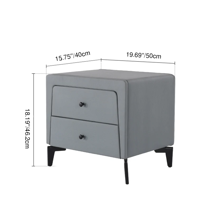 Nordic Aesthetic Bedside Table - Exquisite Faux Leather Work Craftsmanship Design Nightstand 2-Drawer For Bedroom