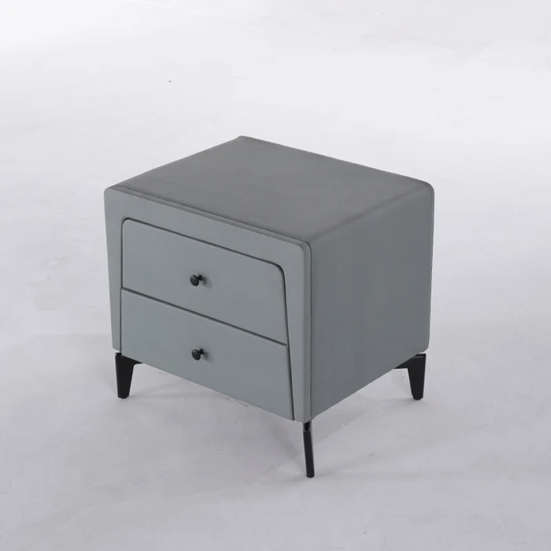 Nordic Aesthetic Bedside Table - Exquisite Faux Leather Work Craftsmanship Design Nightstand 2-Drawer For Bedroom