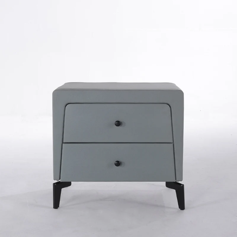 Nordic Aesthetic Bedside Table - Exquisite Faux Leather Work Craftsmanship Design Nightstand 2-Drawer For Bedroom