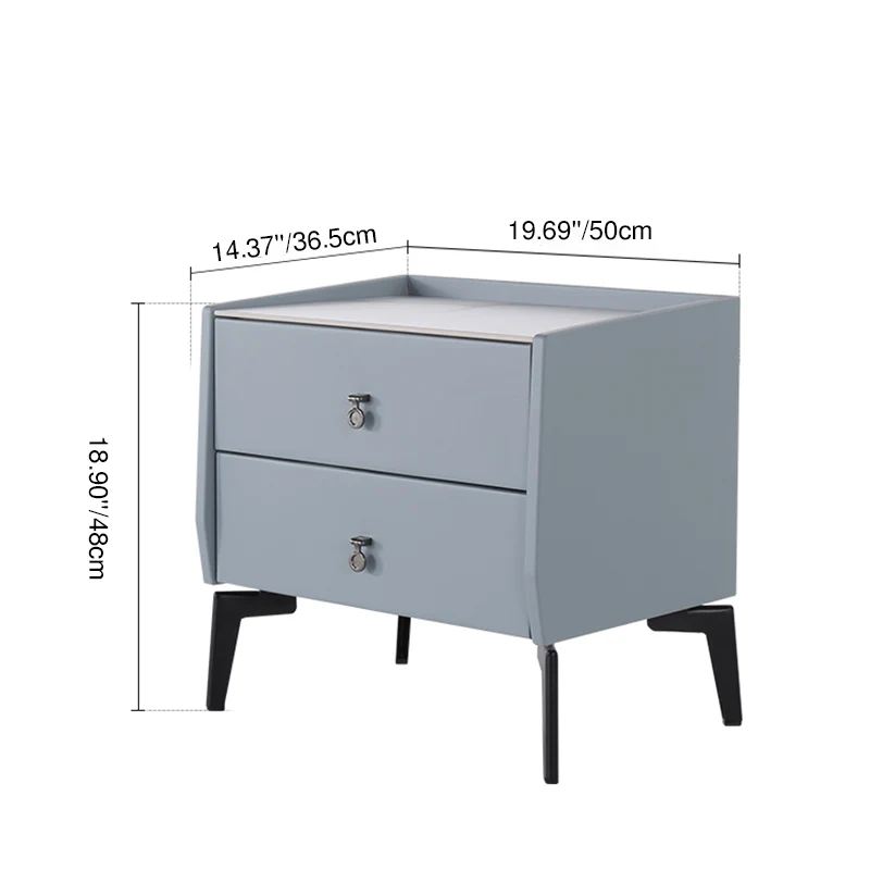 Stylish & Textured Nordic Nightstand - Sintered Rock Stone Top Airplane-Shaped Iron Legs Bedside Table 2-Drawer For Bedroom