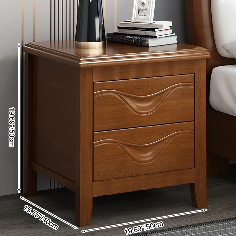 Traditional Vintage Square Rubberwood Medium-Density Fiberboard Nightstand 2-Drawer For Bedroom