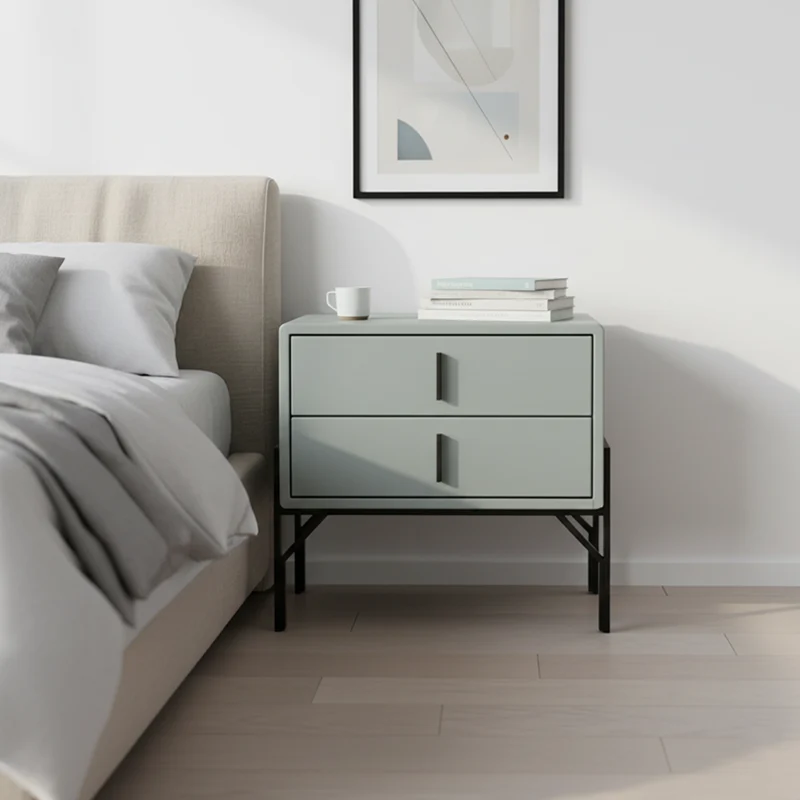 Faux Leather Upholstered Nordic Bedside Table - Premium Touch & Easy Maintenance Nightstand 2-Drawer For Bedroom