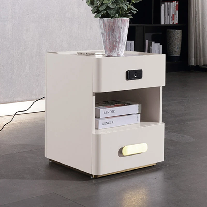 Tech-Enabled Minimalist Bedside Table - Convenient Wireless Charging & Fingerprint Lock Nightstand 2-Drawer For Bedroom & Living Room