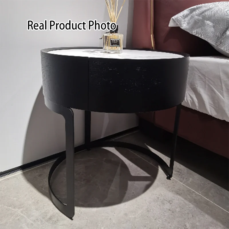 Round Industrial Nightstand - High-Recognition Shape & Unique Material-Mix Bedside Table 1-Drawer For Bedroom & Living Room