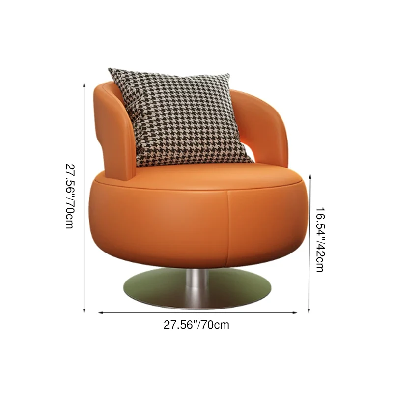 Contemporary Nordic Round Cat Scratch Leather Steel Plywood 360°Swivel Accent Chair Backrest Armrest For Living Room