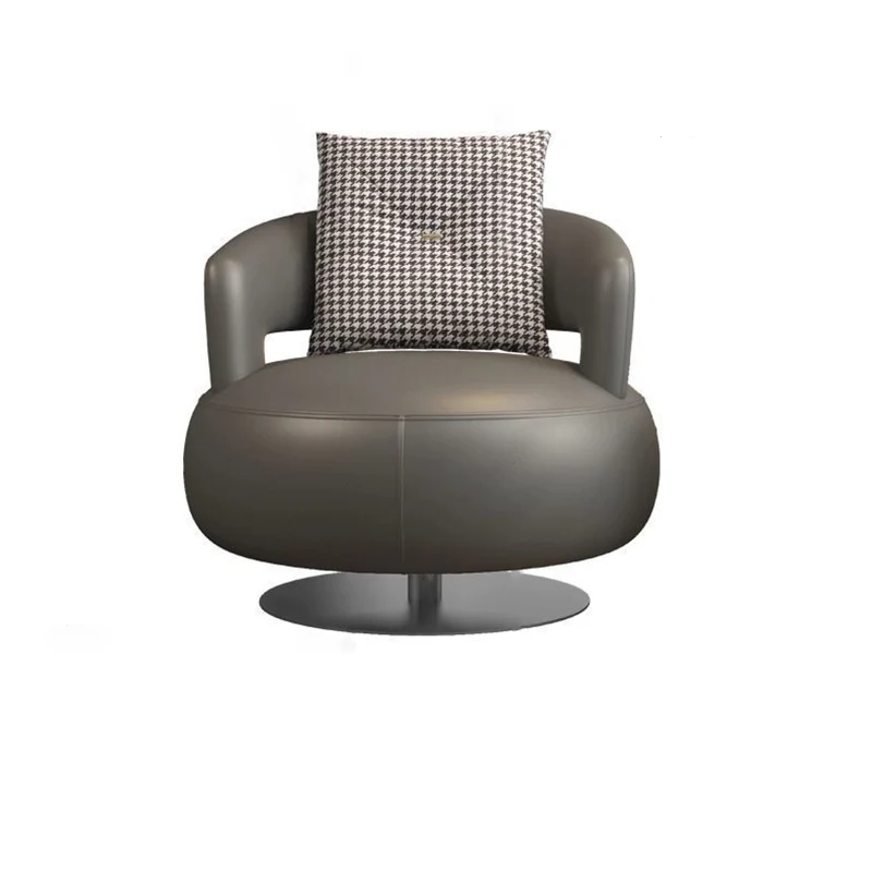 Contemporary Nordic Round Cat Scratch Leather Steel Plywood 360°Swivel Accent Chair Backrest Armrest For Living Room