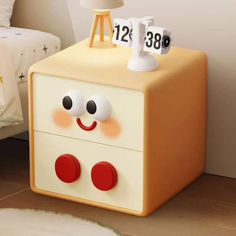Contemporary Creative Kids Toast Shape Resin MDF Nightstand 2-Drawer For Bedroom