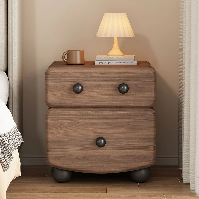 Modern Minimalist Rectangular Plywood Microfiber Leather Nightstand 2-Drawer For Bedroom