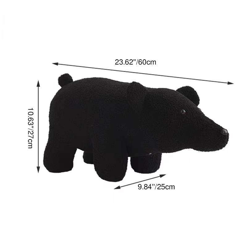 Contemporary Creative Kids Bear Shape Teddy Fleece Plywood Board Pine Wood Low Stool Backless Armless For Living Room