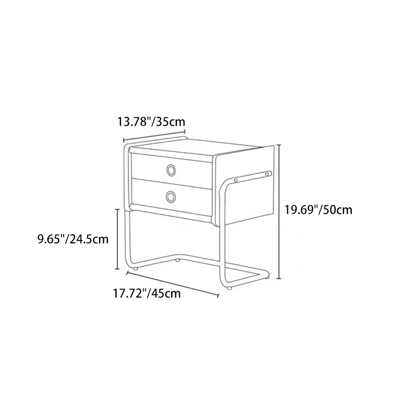 Traditional Vintage Rectangle Pine Wood Rubberwood Plywood Stainless Steel Nightstand 2-Drawer For Bedroom