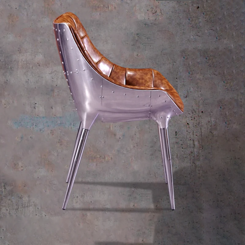 Contemporary Industrial Rivet Design Aluminum Alloy Faux Leather Accent Chair Backrest For Living Room