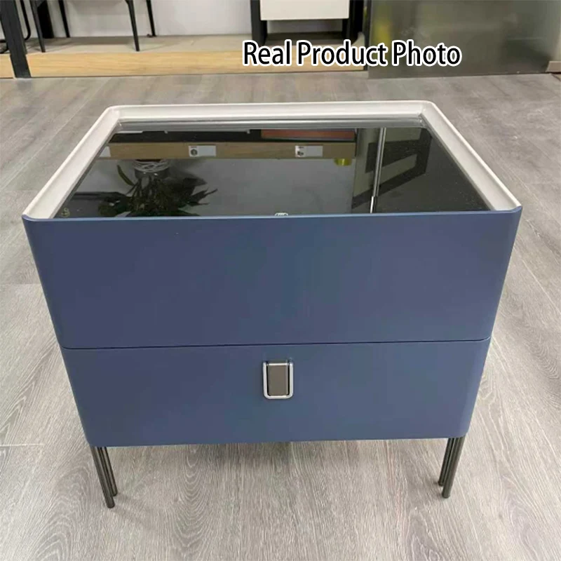 Distinctive Industrial Design Nightstand - E1 Eco-Friendly Material Meets Tempered Glass Bedside Table 2-Drawer For Bedroom