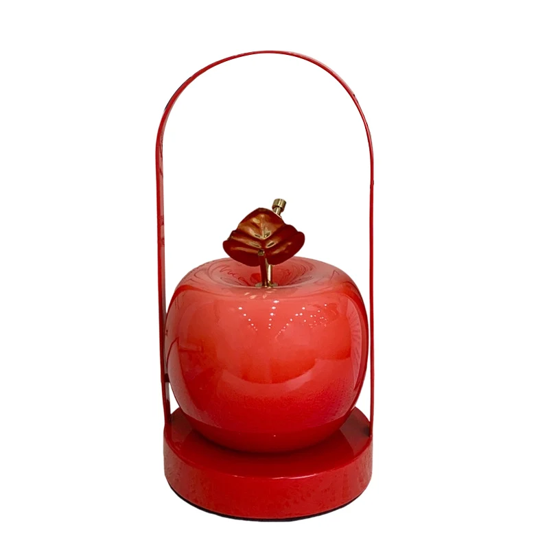 Modern Art Deco USB Rechargeable Apple Iron Glass Portable LED Table Lamp Night Light For Bedroom