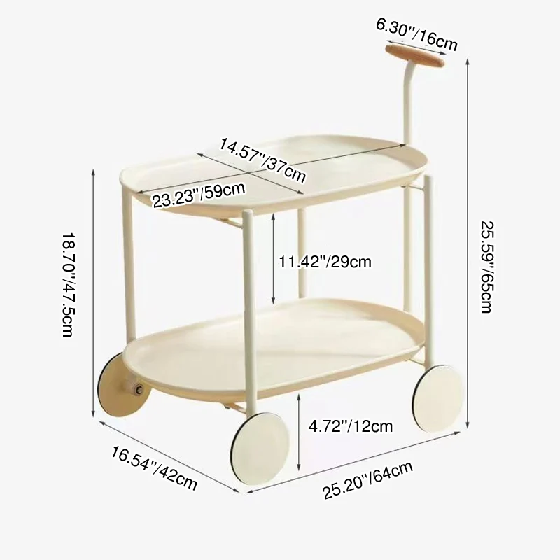 Modern Minimalist Round Oval Carbon Steel PP Movable Side Table 2-Tier For Living Room