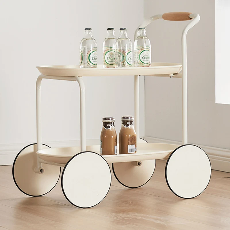 Modern Minimalist Round Oval Carbon Steel PP Movable Side Table 2-Tier For Living Room