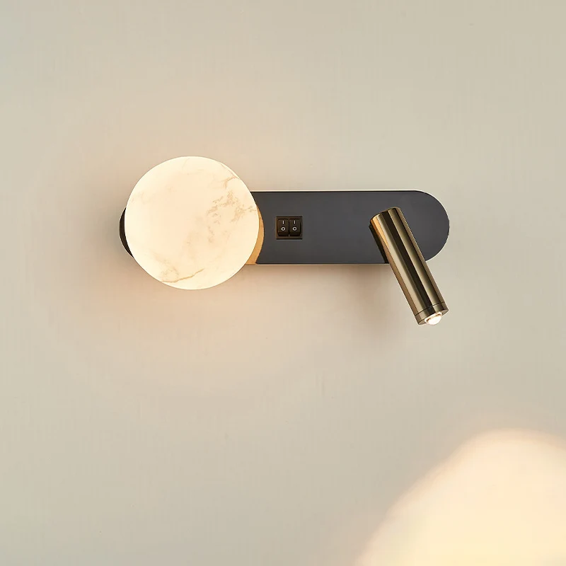 Modern Minimalist Round Aluminium Iron Jade Powder Acrylic 2-Light Wall Sconce Lamp For Bedroom