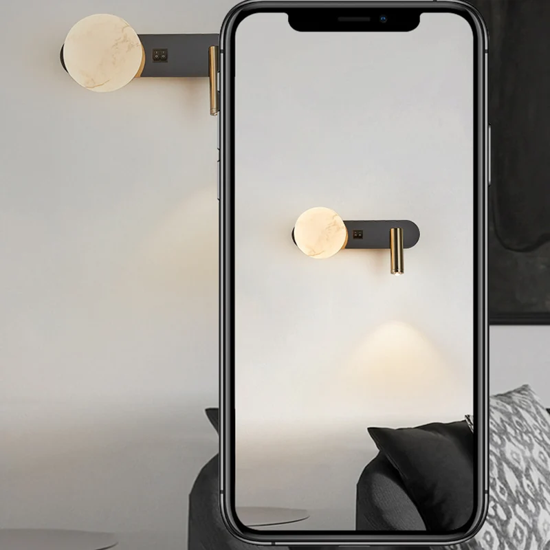 Modern Minimalist Round Aluminium Iron Jade Powder Acrylic 2-Light Wall Sconce Lamp For Bedroom