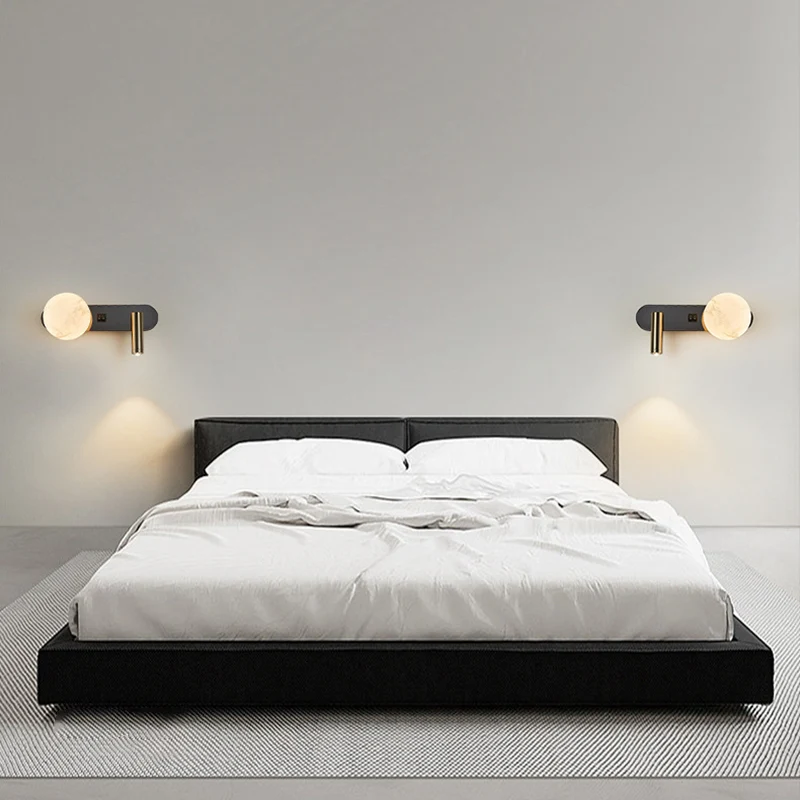 Modern Minimalist Round Aluminium Iron Jade Powder Acrylic 2-Light Wall Sconce Lamp For Bedroom