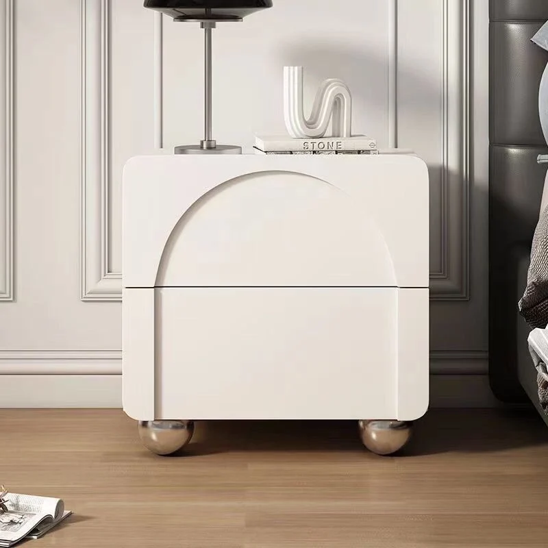 Traditional French MDF Carboe Steel Spherical Rectangular Nightstand With 2 Drawers For Bedroom