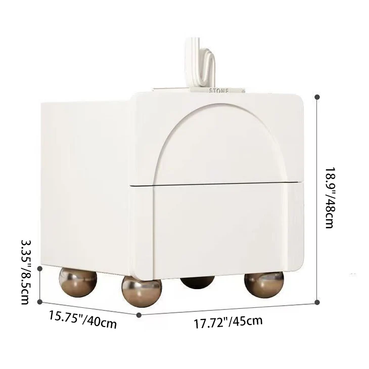 Traditional French MDF Carboe Steel Spherical Rectangular Nightstand With 2 Drawers For Bedroom
