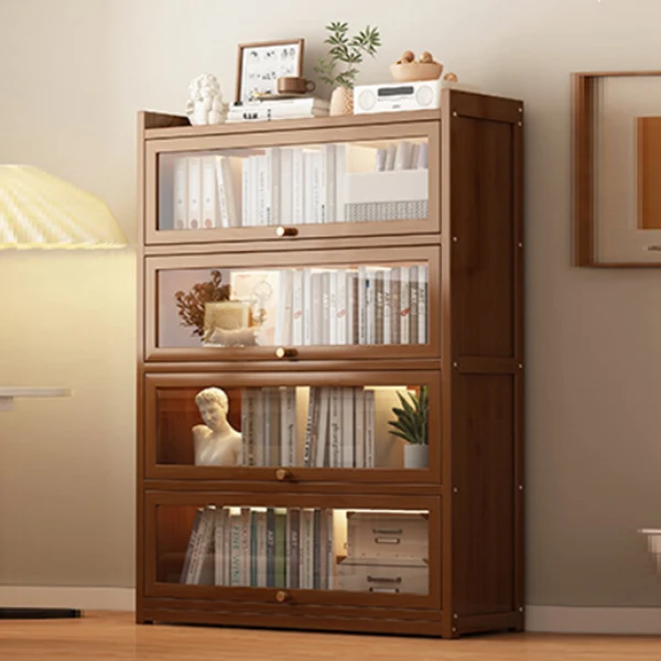 Traditional Vintage Acrylic Bamboo Rectangular Bookshelf With 5 Tiers For Living Room