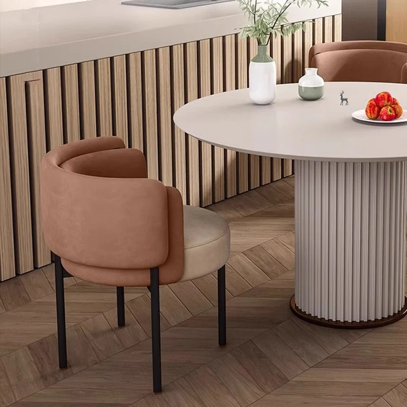 Contemporary Scandinavian Matte Velvet Carbon Steel Round Vanity Stool With Backrest For Bedroom