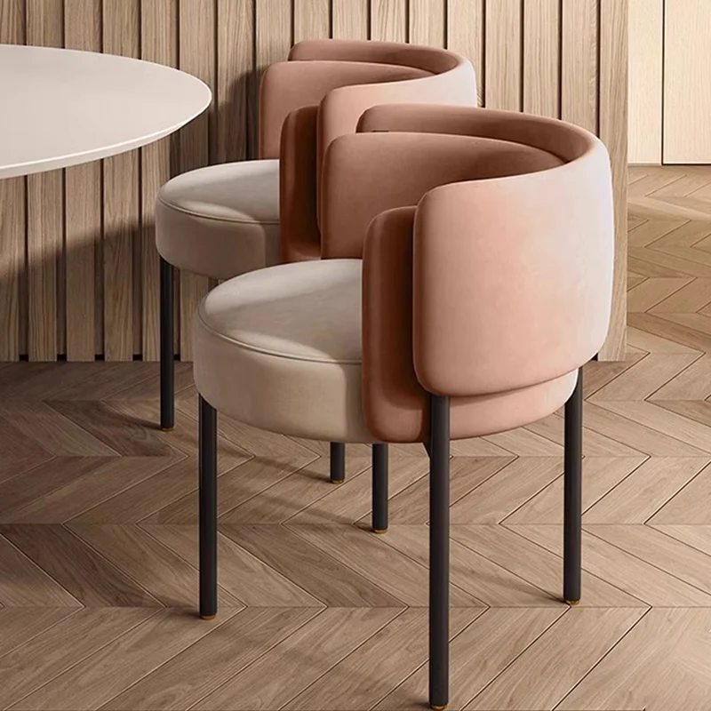 Contemporary Scandinavian Matte Velvet Carbon Steel Round Vanity Stool With Backrest For Bedroom