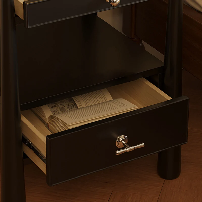 Traditional French Rubberwood Plywood Square Cylindrical Nightstand With 2 Drawers For Bedroom