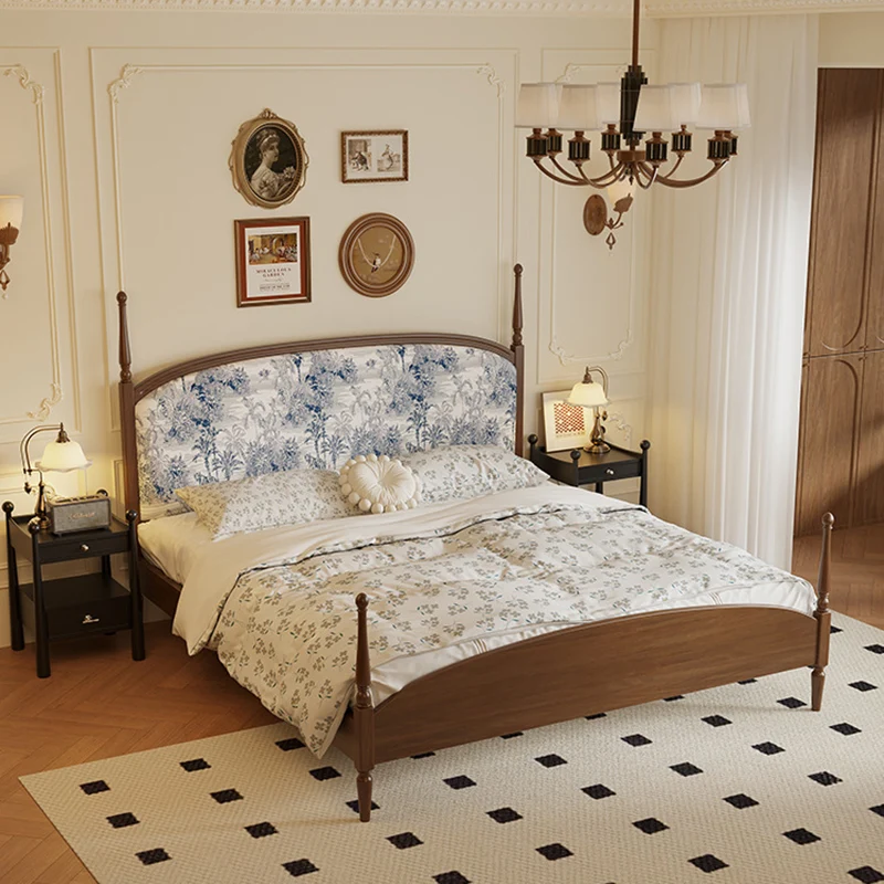 Traditional French Rubberwood Plywood Square Cylindrical Nightstand With 2 Drawers For Bedroom