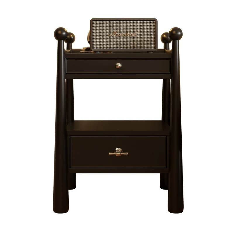Traditional French Rubberwood Plywood Square Cylindrical Nightstand With 2 Drawers For Bedroom